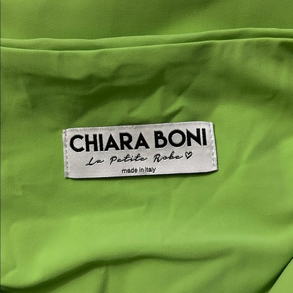 Chiara Boni Lime Green Ruched Ruffle Boatneck Scuba Sheath Dress Neon - Picture 7 of 7
